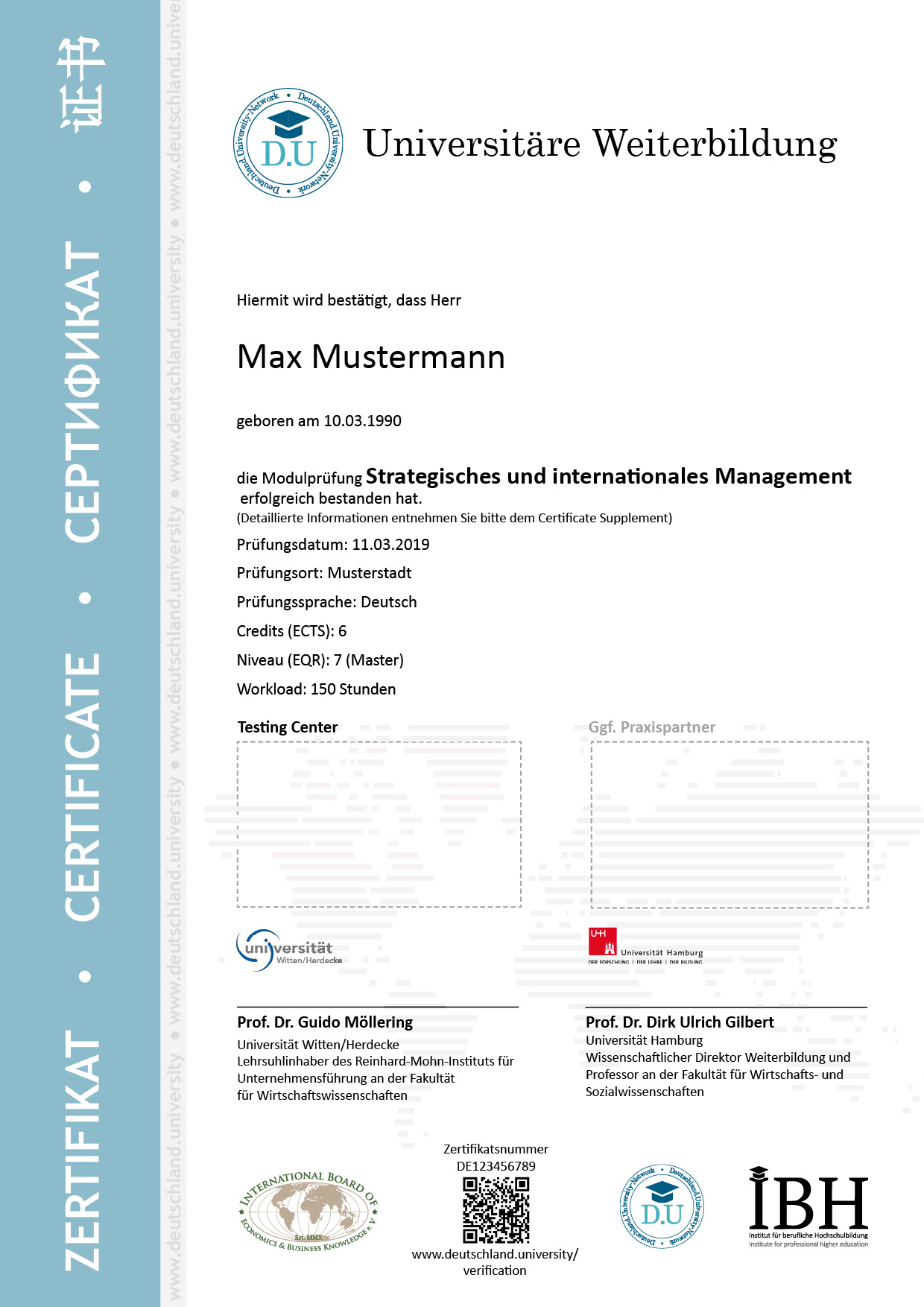 Musterzertifikat Strategisches und internationales Management
